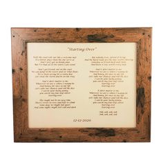 a wooden frame with the words starting over on it