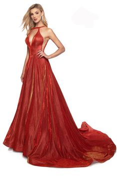 Fantastic Dress, Iridescent Fabric, Cutout Neckline, Long Train, Red Prom Dress, Red Formal Dress, Open Back, Beautiful Dresses, Ball Gowns