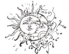 a drawing of a sun with a face and stars in the middle, on a pink background