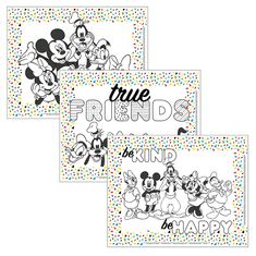 three happy birthday cards with mickey mouse and friends