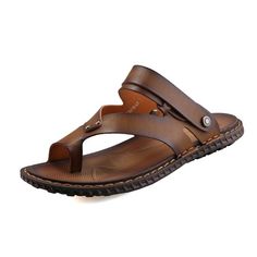 Mens Leather Casual Summer Beach Sandals - Coffee - CU182SCITCW - Men's Shoes, Sandals  #Sandals #Men's #Shoes # #Sandals Brown Single Toe Strap Flip Flops For Beach Season, Brown Single Toe Strap Flip Flops For Vacation, Brown Flip Flops With Single Toe Strap For Summer, Brown Open Toe Flip Flops For Beach Season, Brown Toe Post Sandals For The Beach, Brown Toe Post Sandals For Summer, Brown Open Toe Sandals For Beach Season, Brown Casual Sandals For Beach Season, Brown Open-toe Sandals For Beach Season