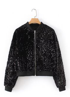 Glitter Jackets For Women, Glitter Jacket, Cropped Zip Up, Sequin Jacket, Black Crop, Hooded Jacket, Length Sleeve, Party Outfit, Night Out