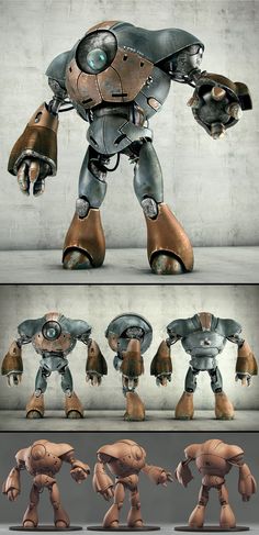 an image of a robot that is in various poses and positions, with different angles to the