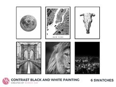 four different black and white pictures with the words contrastist black and white paintings