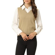 This sweater vest is classic and retro piece that adds feminine charming to your daily look. The sleeveless sweater vest is easy for you to put on and take off, soft and stretchy, warmth while also making you look stylish. Match with white shirt for a charming and vintage look. Occasion: Dating, Weekend Gathering, Office, Shopping, Outdoors, etc. Perfect for Spring Fall, but it can be layer in winter. Please check your measurements and the clothing size chart to make sure the item fits before or Sleeveless Sweater Vest, Sweater Vests, Sweater Vest Women, Knit Sweaters, Vest Fashion, Pullover Shirt, Look Stylish, Sleeveless Sweater, Knitted Pullover Sweaters