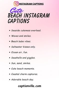 the caption for instagram captions is shown in pink and white with an image of