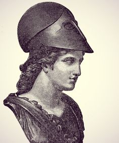 an old drawing of a woman wearing a helmet