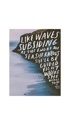 an image of the ocean with words written in white and black on it's side