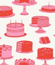 a bunch of cakes that are on plates