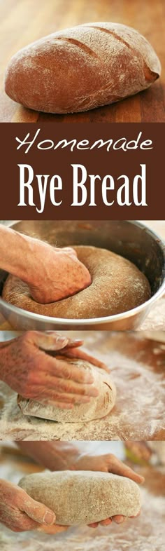 homemade rye bread in a pan with the title overlaying it's image