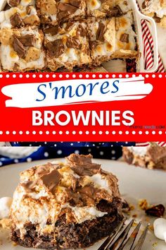 brownies in a tray and brownie on plate Marshmallow And Chocolate, Easy Brownie Recipe, Campfire Marshmallows, Chocolate Lasagna, Desserts For A Crowd, Brownie Recipe, Chocolate Tart