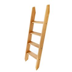 a wooden ladder leaning up against a white wall