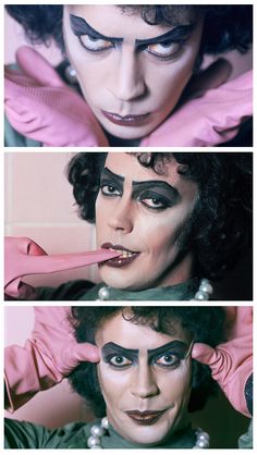 three different shots of the same person with makeup