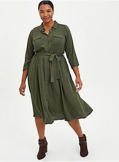 Plus Size - Midi Rayon Slub Belted Shirtdress - Torrid Plus Size Fall, Shirt Dress Style, Women Midi, Shirt Dresses, Torrid Dresses, Midi Shirt Dress, Elbow Length Sleeve, Girls Night, Cocktail Party