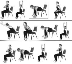 the woman is doing exercises on her chair