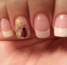 French Manicure Toes, Ladybug Nails, Spring Pedicure, Gel Nails Long, Pedicure Designs, Accent Nail, Really Cute Nails, Nail Ring, Super Nails