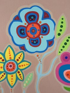 an image of colorful flowers painted on canvas