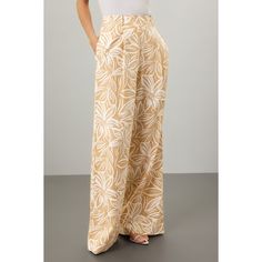 Brown floral (55% Linen, 45% Rayon). Pants. Side zipper closure. 32" inseam. 11.5" rise. 26" leg opening. Imported. Classic Trousers, Bold Floral Print, Rayon Pants, Rent The Runway, Closet Designs, Tall Girl, Brown Floral, Printed Linen, White Blouse