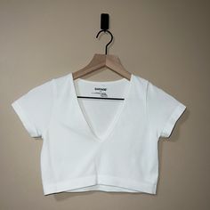 Brand Garage White Deep Plunge Crop Top Never Worn!! Slightly See Through Size Small Stretchy Stretch V-neck T-shirt For Day Out, V-neck Stretch T-shirt For Day Out, Garage Tops Outfit, Trendy Low-cut Tops For Spring, Trendy Low-cut Top For Spring, Trendy Low-cut Spring Tops, Casual Low-cut Tops For Spring, Casual Low-cut Spring Tops, Spring Casual Low-cut Tops