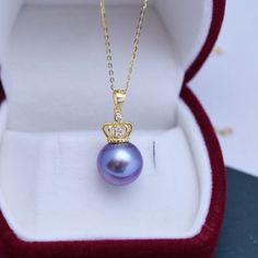 11-12mm Freshwater Pearl & Crown Pendant Necklace - House Of Pearls Crown Pendant Necklace, Pearl Crown, Popular Necklaces, Crown Pendant, Perfect Circle, Pearl Necklace Designs, Bride Jewelry, Pearl Jewelry Necklace, Purple Pearl