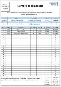 a spreadsheet showing the number and type of items in spanish