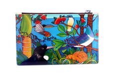 a small wallet with birds and flowers on it