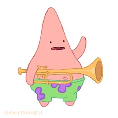 a cartoon character with a trumpet in his hand