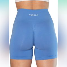 Brand New Aurola Workout Shorts Size: Large Run Small Only Tried On High Waist Blue Training Shorts, High Waisted Blue Shorts For Training, High Waist Blue Shorts For Training, Blue Mid-thigh Athletic Shorts For Training, High Waist Blue Moisture-wicking Shorts, High-waist Blue Moisture-wicking Shorts, Blue High-waisted Gym Shorts, Blue High-waisted Shorts For Training, High Waist Blue Gym Shorts