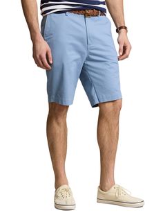 Extra stretch makes these cotton-blend shorts in Ralph Lauren's roomiest fit even more comfortable to wear.• 98% cotton/2% elastane• Belt loops, flat front• Zip fly with button closure• Angled side pockets, coin pocket at right hip, back button-welt pockets• Woven "Polo" label at back right pocket• XL Sizes: 9½" inseam; XLT Sizes: 10½" inseam• Machine wash; imported Machine wash; imported Polo Ralph Lauren Shorts, Twill Shorts, Chino Shorts, Stretch Cotton, Polo Ralph, Fitness Fashion, Polo Ralph Lauren, Coin, Cotton Blend