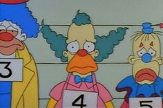 three cartoon characters with numbered numbers on their faces, including clowns and the number four