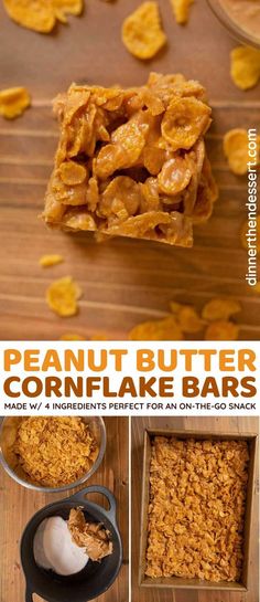 the recipe for peanut butter cornflake bars is shown