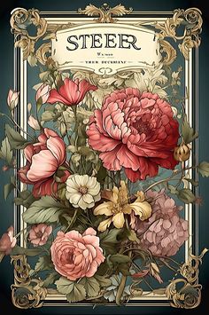 a book cover with flowers on it and the words steer written in gold lettering,