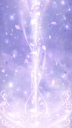 a purple background with white swirls and stars in the sky on top of it