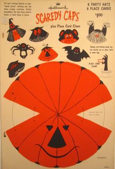 an orange and black poster with various types of scary hats on it's sides