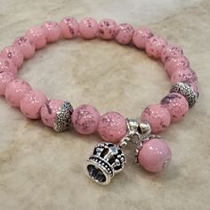 New And Unworn, Pink Beaded, Stretch Bracelet With Queen Charm Pink Beaded Bracelet, Pink Beaded Bracelets, Beaded Stretch Bracelet, Stretch Bracelet, Stretch Bracelets, Womens Jewelry Bracelets, Beaded Bracelet, Pink Ladies, Beaded Bracelets