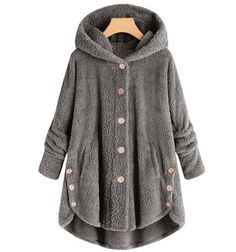 Affordable price buy Jackets on Zolucky, SPU: 294TJA9DC9D3, Color: Black Wine Red Pink Sky Blue Light Gray Deep Gray Navyblue Yellow Coffee, Style:Casual, Waistlines:Natural. Padded Jacket Women, Faux Fur Hooded Coat, Fur Cardigan, Plush Coat, Long Coat Jacket, Winter Outwear, Coat Women Fashion, Loose Cardigan, Pockets Fashion