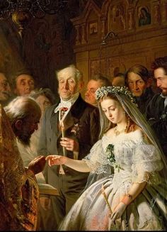 a painting of a bride and groom with other people