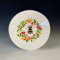 Hand built and painted. Decor plate stand available for additional purchase- message seller for additional info. Pottery Painting Ideas, Bee Flowers, Painted Decor, Color Me Mine, Plate Stand, Flowers Decor, Reno Nv, Plate Stands, Pottery Plates