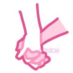 a pink hand holding something in it's right hand with the other arm extended