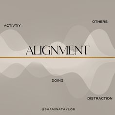 the word alignmentment is written in black and gold on a gray background with white waves