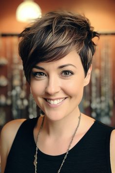 Piecey pixie cut with fringe Pixie Hair Color, Thick Hair Cuts, Pixie Cut With Bangs, Short Hair Pixie Cuts, Very Short Hair