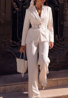 Backless Shirt, Spring Scene, Wide Leg Pant Suit, Mid Waist Pants, Ladies Blazer, Women Blazer, Lapel Jacket, Elegant Office, Casual Wide Leg Pants