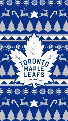 the toronto maple leafs logo is shown on a blue and white knitted background with snowflakes