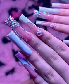 Extra Long Acrylic Nails With Charms, Birthday Acrylic Nails Long, Plain Acrylic Nails, Exotic Nail Designs, Nails Charms, Kylie Nails, April Nails, Acrylic Nail Shapes, Acrylic Toe Nails