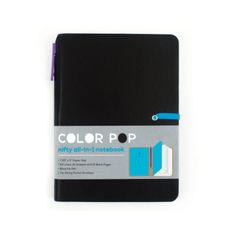 a black notebook with the color pop logo on it