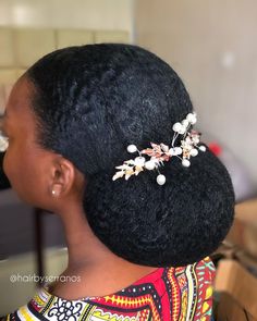 Low Bun Hairstyles For Bridesmaids, Bridal Low Bun Natural Hair, Natural Hair Low Bun Wedding, Natural Hair Low Bun, Low Bun Natural Hair, Natural Hair Bridal Hairstyles, Marley Hair Bun, Afro Hair Pieces, Bridal Bun Hairstyles