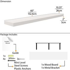 the measurements for different types of wood and metal brackets, including 1 / 2 inch thick