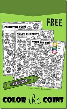 the color the coins worksheet for kids to learn how to use colors in their homeschool