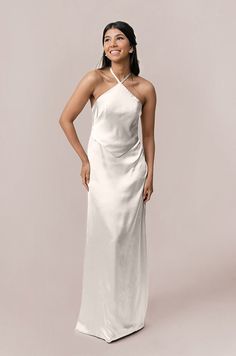 Model: Jacinth; Size: 4 Wedding Parties Colors, Bridesmaid Dress Colors, Colorful Party, Fitted Silhouette, Satin Dress, Halter Neckline, Color Swatches, Bra Cups, White Shop