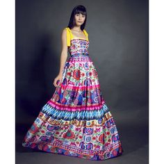 Beautiful dress inspired by the fruits and nature of the Mexica. Mexican inspired dress to wear for weddings, galas and special events. Represent your culture with symbolic details and motifs from México. The embroidery and artisanal techniques are done in an ethical and collaborative manor with artists from various Indigenous communities in México. Each design is created by Nayibi Villarreal, an up-and-coming Mexican clothing designer from CDMX. Details: Base Fabric Color: Multicolor Material(s Bohemian Multicolor Print Maxi Dress For Garden Party, Traditional Dresses With Multicolor Print, Multicolor Folk Dress With Floral Print, Bohemian Multicolor A-line Maxi Dress, Multicolor Bohemian A-line Maxi Dress, Traditional Multicolor Print Summer Dress, Multicolor Folk Dress For Fiesta, Multicolor Folk Style Dress For Fiesta, Folk Style Multicolor Dress For Fiesta